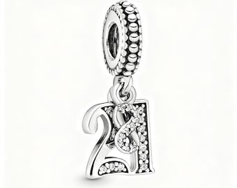 For Pandora 21st Birthday Celebration Dangle Charm Anniversary Pendant ALE S925 Sterling Silver With Gift Pouch & Gift Box