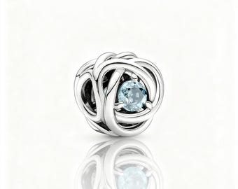 For Pandora March Birthstone Eternity Circle Charm ALE S925 Sterling Silver Pendant With Gift Pouch & Gift Box