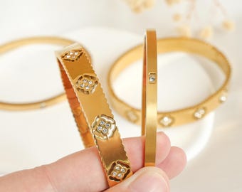 Diamond Bangle For Women, 18K Gold plated bracelet Waterproof Tarnish Free, Minimalist Waist Shape Bracelet, Bracelet Christmas Gift for Her
