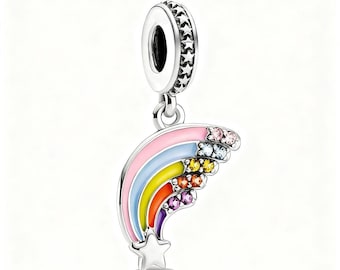 Per Pandora Rainbow Dangle Charm ALE S925 Argento Ciondolo Colorato con Sacchetto Regalo e Scatola Regalo