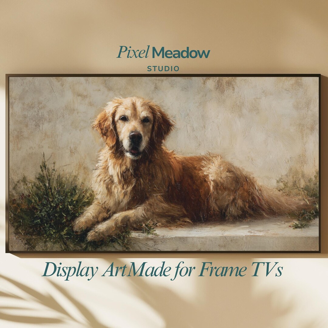 Golden Retriever Frame TV Art | Vintage Oil Painting Dog Portrait ...