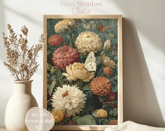 Impression de jardin de papillons de Zazzle.be Liste d'envies Vous avez des idées ? Art mural botanique foncé Academia | Fleurs Octobre, Mois De Naissance Imprimable | Impression en téléchargement numérique