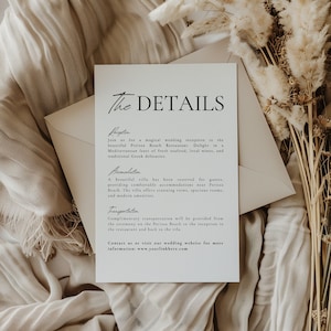 Minimalist Wedding Details Template, Minimalist Wedding Itinerary, Reception Program Card, Printable Enclosure Card, Editable Timeline Canva