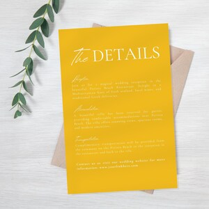 Yellow Minimalist Wedding Details Template, Modern Pastel Yellow Itinerary, Lemon Program, Printable Enclosure Cards, Custom Yellow Timeline