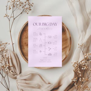 Light Purple Wedding Itinerary Template, Dusty Purple Programs, Modern Timeline, Printable Lilac Wedding DIY Cards, Editable Order Of Events