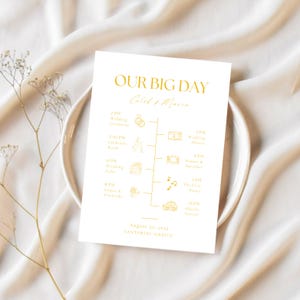 Yellow Minimalist Wedding Itinerary Template, Yellow Program, Modern Wedding Timeline, Printable Wedding DIY Cards, Editable Order Of Events