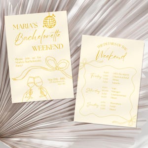 Light Yellow Bachelorette Weekend Invitation Template, Printable Hen Party Canva Program, Hand Drawn Bach Invites, Custom DIY Bach Itinerary
