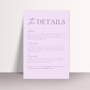 Purple Minimalist Wedding Details Template, Modern Sage Purple Itinerary, Lavender Program, Printable Enclosure Cards, Custom Lilac Timeline