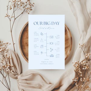 Blue Modern Wedding Itinerary Template, Blue Wedding Program Card, Pastel Blue Timeline, Printable Event Itinerary, Editable Order Of Events