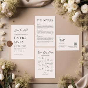 Wedding Invitation Suite, Minimalist Invitation Template Set, Modern Invitation Set, Invite Suite With QR Code, Detail RSVP Bundle, Download