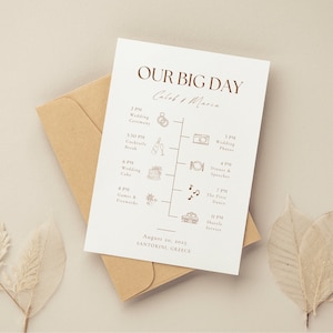 Brown Minimalist Wedding Itinerary Template, Rustic Program, Modern Timeline, Printable Bohemian Wedding DIY Cards, Editable Order Of Events