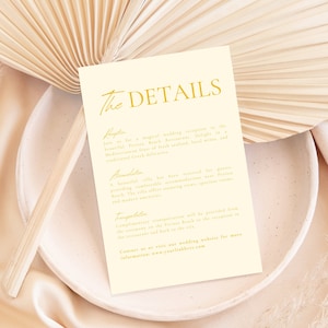 Yellow Minimalist Wedding Details Template, Modern Pastel Yellow Itinerary, Lemon Program, Printable Enclosure Cards, Custom Yellow Timeline