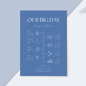 Blue Modern Wedding Itinerary Template, Blue Wedding Program Card, Custom Blue Timeline, Printable Event Itinerary, Editable Order Of Events