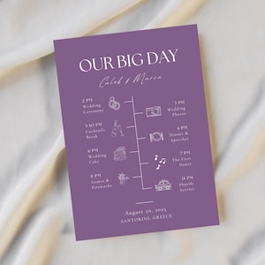 Purple Minimalist Wedding Itinerary Template, Lavender Program, Modern Timeline, Printable Lilac Wedding DIY Cards, Editable Order Of Events