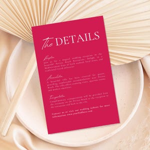 Pink Wedding Details Template, Modern Hot Pink Itinerary, Editable Program, Printable Enclosure Cards, Customizable Pastel Pink DIY Timeline