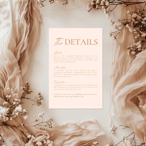 Orange Minimalist Wedding Details Template, Modern Pastel Orange Itinerary, Orange Program, Printable Enclosure Card, Custom Orange Timeline