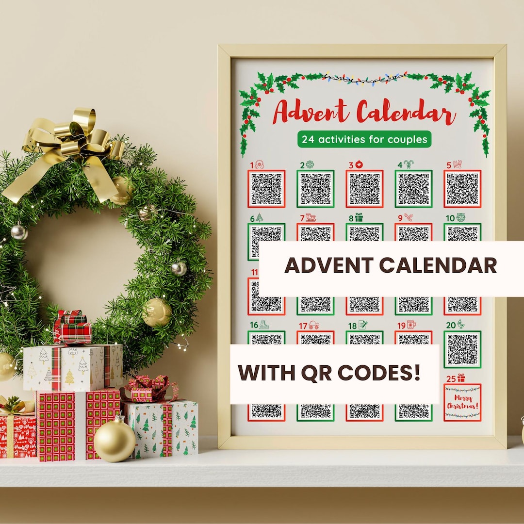 Printable Couples Advent Calendar QR Code Template, Christmas Countdown