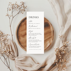 Minimalist Wedding Bar Drinks Menu Template, Modern Wedding Bar Menu, Printable Drinks Menu, Editable Wedding Bar Sign, Signature Drink Menu