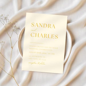 Yellow Minimalist Wedding Invitation Template, Modern Lemon Invitation, Printable Dusty Yellow Invite Download, Customizable DIY Online Card