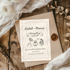 Illustrated Wedding Invitation Template, Hand Drawn Wedding Invite, Illustration Invite, Editable Handwritten Template, Printable Invitation