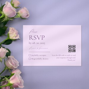 Light Purple Wedding RSVP Qr Code Card, Lavender RSVP, Dusty Purple Wedding Response Website Card, Printable Online DIY, Editable Reply Card