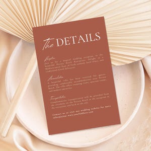 Brown Minimalist Wedding Details Template, Modern Boho Wedding Itinerary, Brown DIY Program, Printable Enclosure Cards, Custom Rust Timeline
