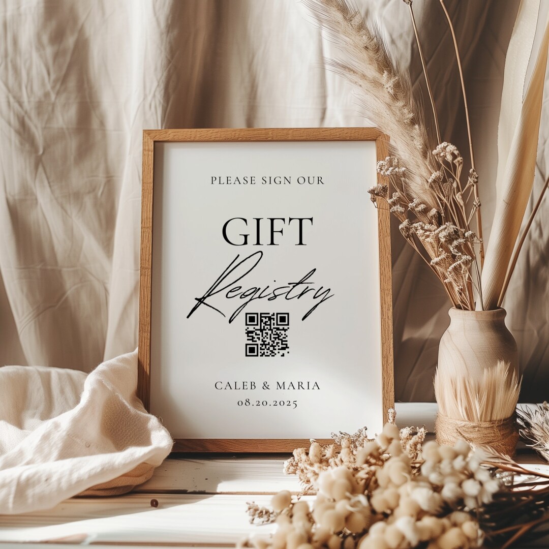 Registry Sign Minimalist Gift Registry QR Code Sign, Honeymoon Fund Sign Template ...