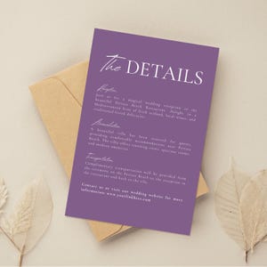 Purple Minimalist Wedding Details Template, Modern Sage Purple Itinerary, Lavender Program, Printable Enclosure Cards, Custom Lilac Timeline
