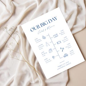 Blue Modern Wedding Itinerary Template, Blue Wedding Program Card, Custom Blue Timeline, Printable Event Itinerary, Editable Order Of Events