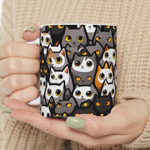 Cartoon Cat Face Mug: Quirky Kitty Lover Coffee Cup