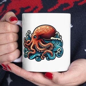 Octopus Mug | Sea Creature Coffee Cup | Nautical Gift | Marine Art Ceramic Mug | Ocean Lover Present | Unique Coastal Kitchenware
