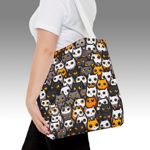 Cat Face Tote Bag, Kitty Lover Tote Bag, Cartoon Cat Design, Whimsical Tote Bag, Funny Animal Gift, Cat Themed Tote Bag, Cat Items