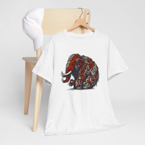 Woolly Mammoth Cotton Tee: Swirl Art, Vintage Illustration