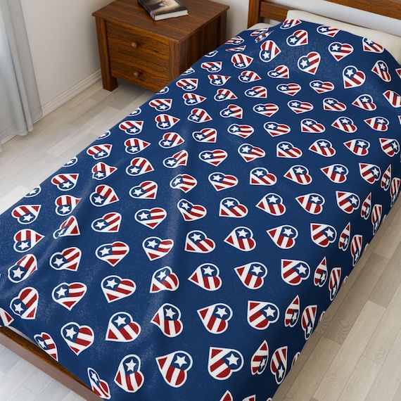 America Flag Heart Velveteen Plush Blanket / VPB001
