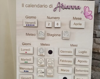 Calendário Montessori de Madeira Artesanal: Aprendizagem Perpétua, Multilíngue