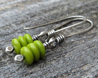 Wire Wrapped Earrings, Green Earrings, Eco Friendly Jewelry, Gifts for Her Gift