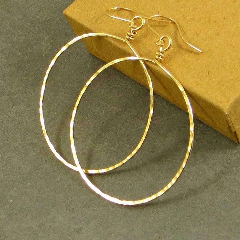 Gold Hoop Earrings X X Large 16G 14K Yellow Gold Fill Hammered Hoops Rose Gold Hoops Eco Friendly Jewelry Gifts for Her Gift image 3
