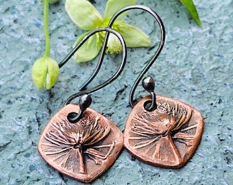 Copper Clematis Earrings: Botanical Jewelry, Oxidized Sterling Silver