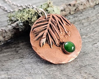 Pine Needle Pendant Copper Pendant Copper Necklace Jade Necklace PMC Necklace Botanical Jewelry Eco Friendly Jewelry