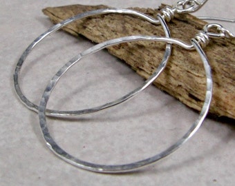 Medium Silver Hoop Earrings Sterling Silver Hammered Earrings Silver Hoops Gifts for Her Eco Friendly Jewelry Gift