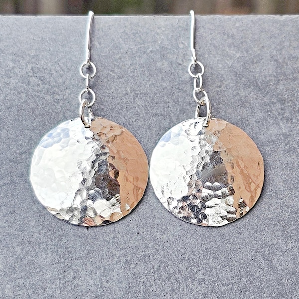 Textured Sterling Silver Disc Earrings: Handmade Dangle Jewelry