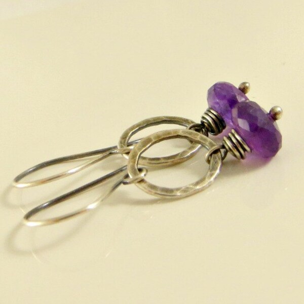 Amethyst Dangle Earrings - Fused Fine Silver Mother's Day Gift