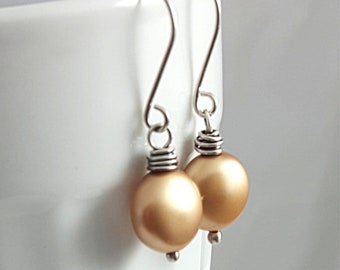 Gold Pearl Coin Earrings Gold Pearl Earrings Wire Wrapped Pearl Earrings Dangle Earrings Gifts for Her Gift