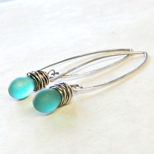 Earrings Teal Blue Sterling Silver Gifts for Her Wire Wrapped Jewelry Gift image 3