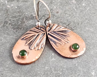 Pine Needle Earrings Copper Earrings Jade Earrings Nature Lover Gift PMC Molded Jewelry Red Pine Earrings