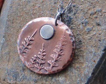 Pine Tree Necklace Landscape Necklace Rustic Pendant Mixed Metal Pendant PMC Necklace Eco Friendly Jewelry Gifts for Her