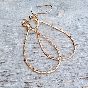 Hammered 14K Gold Fill Teardrop Dangle Earrings - 2.5 Inch Size Large