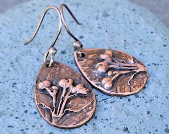 Rustic Copper Wild Clematis Earrings PMC Jewelry Botanical Earrings