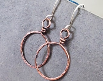 Copper Hoops Extra Small Copper Hoop Earrings Eco Friendly Jewelry Tiny Hoops Gifts for Her Hammered Hoops