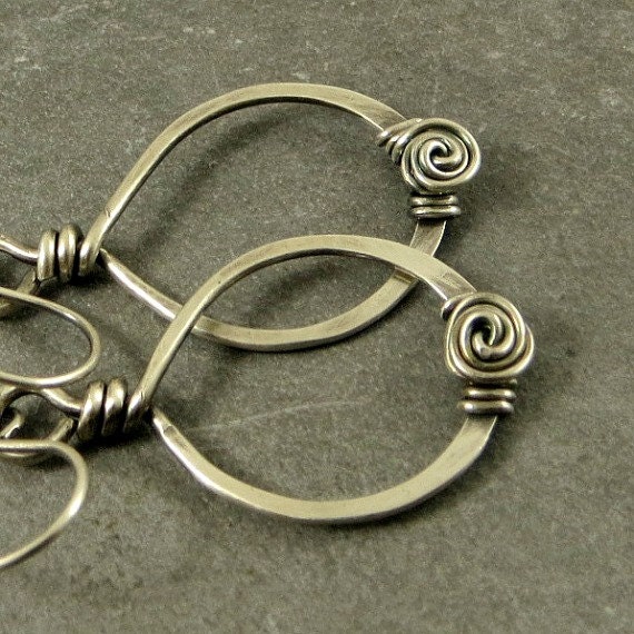 Sterling Silver Spiral Teardrop Earrings: Wire Wrapped Eco-Friendly Jewelry